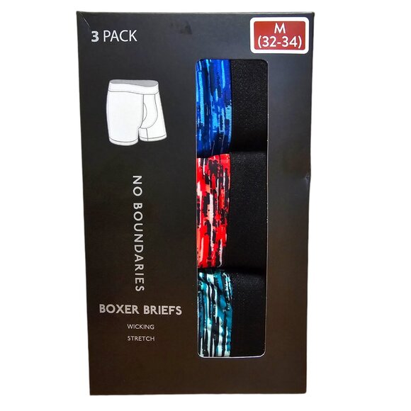 No Boundaries Men's Stretch Boxer Briefs Size M (32-34) 3-Pack Tag-Free Printed - Picture 1 of 5